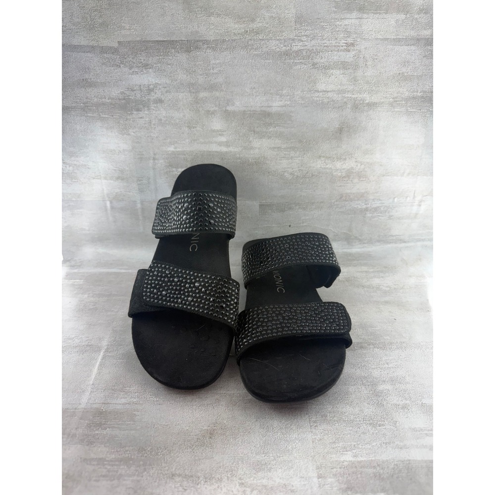 Vionic Samoa Black Studded Slide Sandals Orthotic Support 341SAMOA Women Sz 9